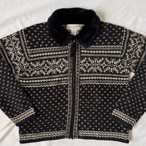 Y2K zip-up wool blend sweater with faux fur